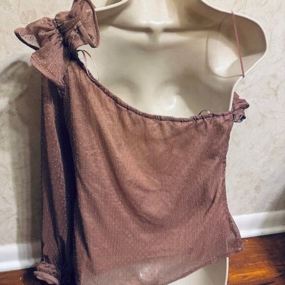 Lulumari One-Shoulder Ruffled Y2K Bohemian Terracota Blouse Polka Dot Texture  M - Picture 4 of 8